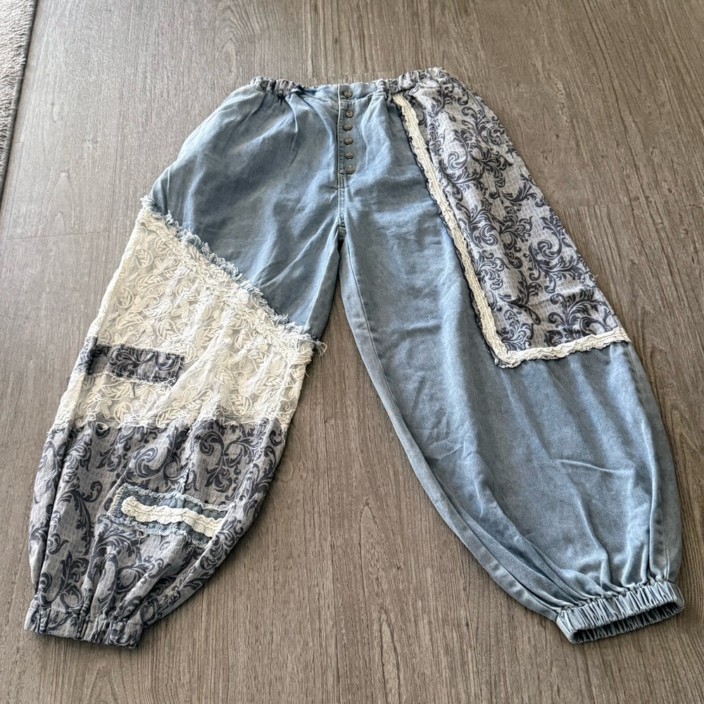 POL Patchwork Patchwork Denim Joggers NWOT - image 2